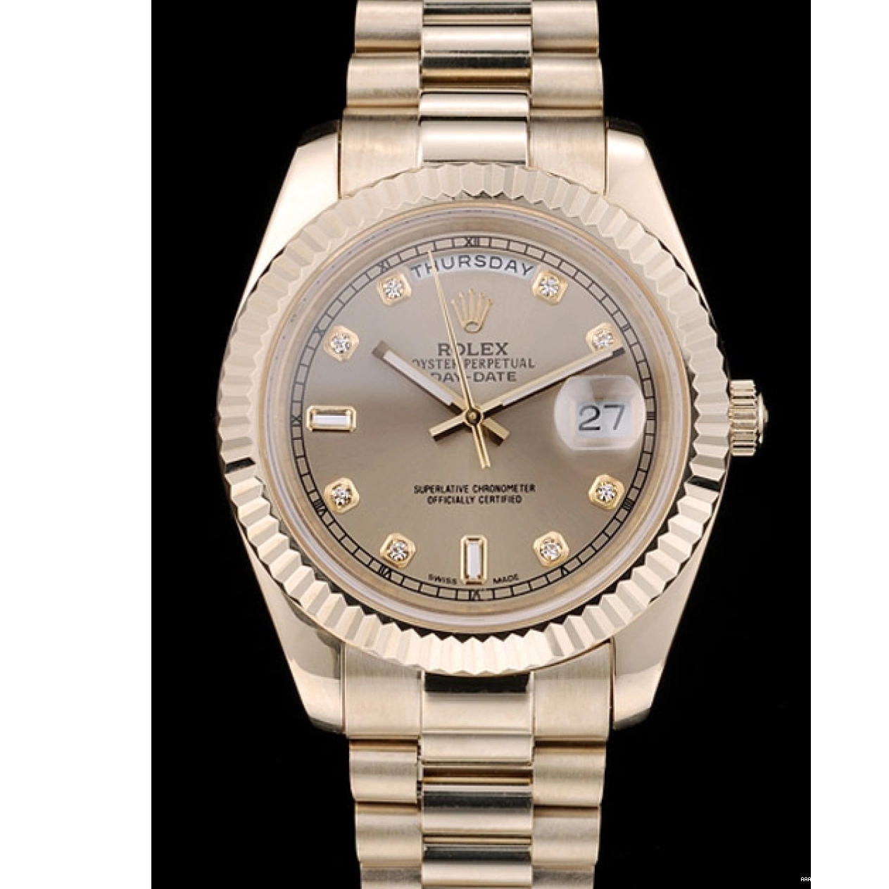 Aaa replica watch Steel Ribbed Swiss Bezel Rolex Gold Dial 41997 Stainless Gold DayDate 0715